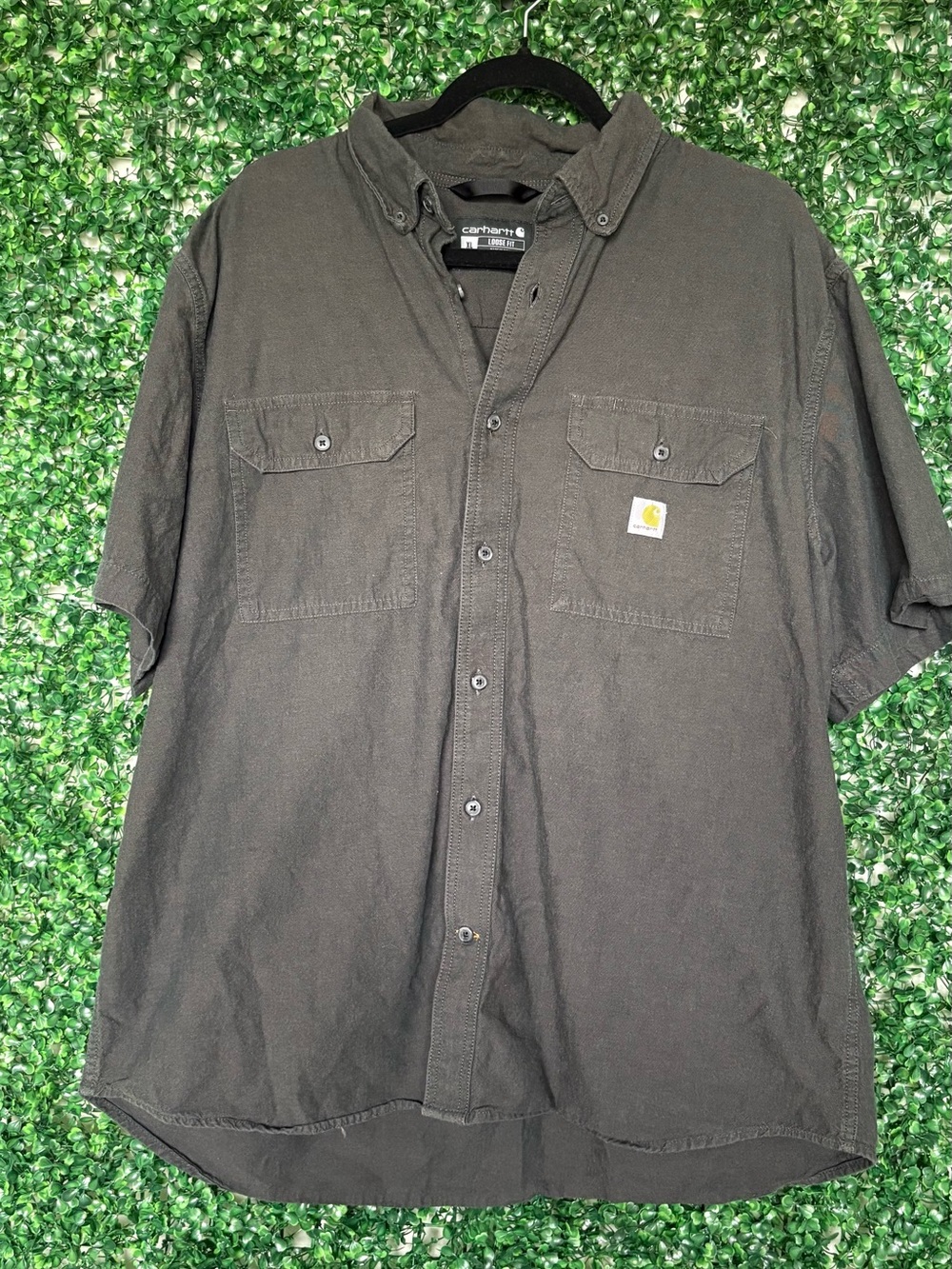 Carhartt Men’s Short Sleeve Button-Down Shirt in Dark Gray